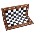 14 inch folding chess board in golden rosewood and acrylic ivory featuring sturdy brass hinges.