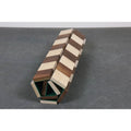 End view of the golden rosewood roll up chess board highlighting the unique hexagonal storage design.