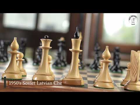 Jeu d'échecs reproduit soviétique letton des années 1950 - Pièces d'échecs uniquement - Buis ébonisé - 4".