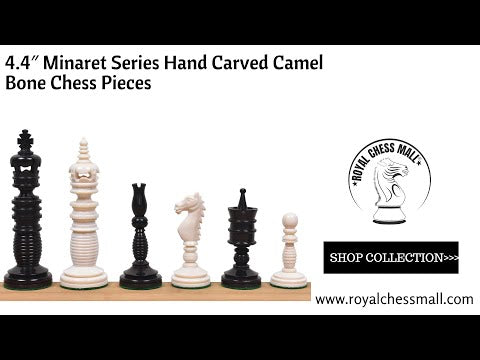 Jeu d'échecs 4.4″ série Minaret en os de chameau sculpté à la main - pièces d'échecs uniquement - blanc ivoire