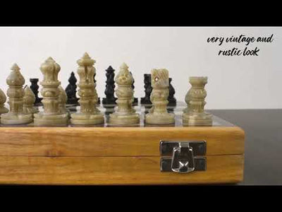 Soap Stone Handcarved Chess Pieces & Board Set - Includes Storage Case - 10" board