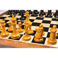 Antiqued boxwood King, Queen, and Knight from the 4.5 inch Leuchars Cook Staunton chess set.
