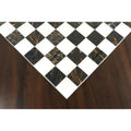 Corner view of a 18 inch luxury marble stone chess board showcasing the geometric black and white pattern.