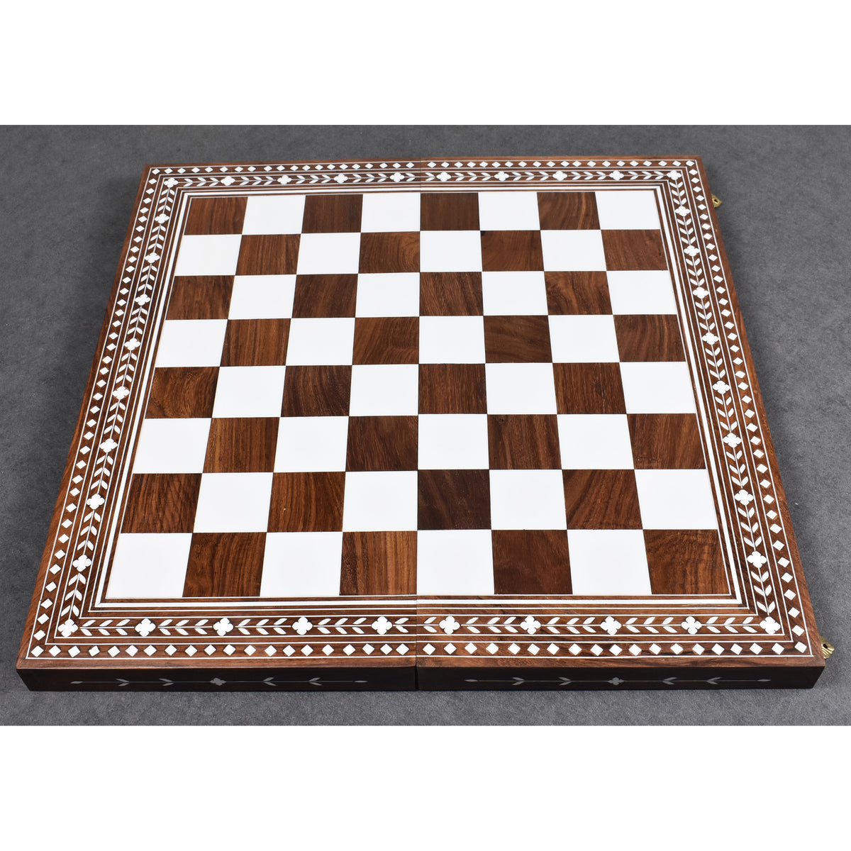 18 inch professional folding chess board in golden rosewood with elegant acrylic ivory white inlays.