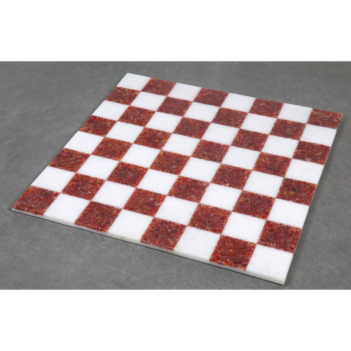 15 inch borderless luxury chess board handcrafted from premium red and white marble stone.