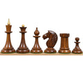 Creamy boxwood Soviet Latvian reproduced chess pieces highlighting the 4 inch king and tall knight.